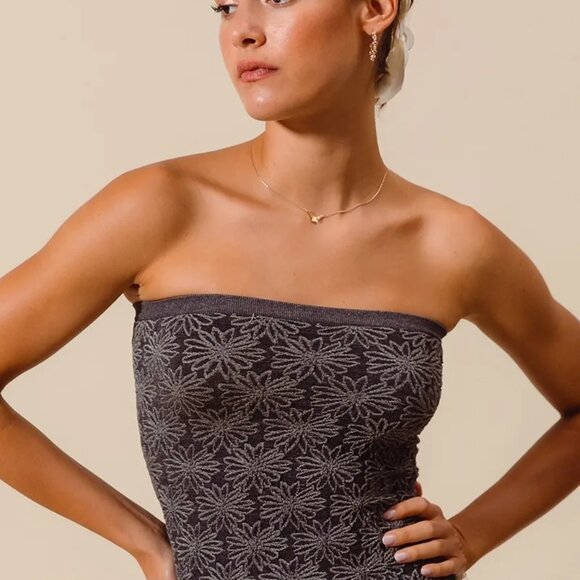 SO ME Jacquard Floral Two Tone Seamless Tube Top - Picture 6 of 16